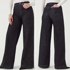 Spanx Wide Leg Jeans Charcoal Gray Size Large High Rise Stretch Denim Black Jean